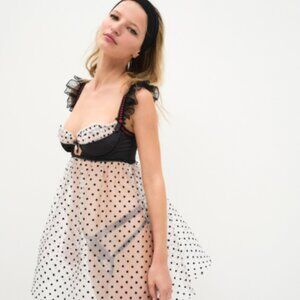 For Love And Lemons Black and White Polka Dot babydoll Lingerie